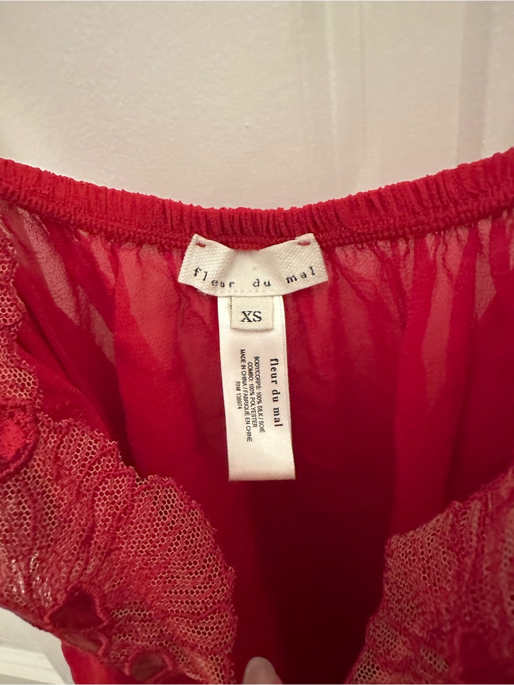 Fleur du Mal Red Lace Chiffon Babydoll Chemise - Womens Intimate - Picture 3 of 4